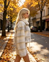 Veste Courte Rayée en Fausse Fourrure Tendance, Manteau Court Femme à Demi-Zip avec Cordon de Serrage, Vêtement d'Extérieur Décontracté en Fausse Fourrure pour l'Hiver