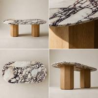 Table à manger moderne en marbre Calacatta Viola italien, base en chêne blanc américain, mobilier haut de gamme pour villa, personnalisable