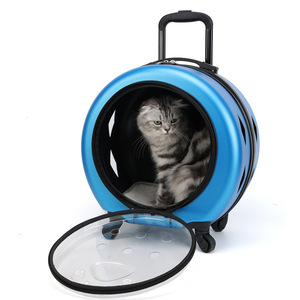 Chariot de transport portable rond pour animaux de compagnie avec roues pour chats et petits chiens, design transparent, couleur bleu clair, capacité 7 kg - Product Image 1