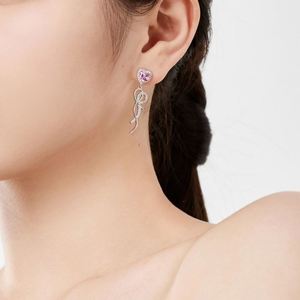 Dylam Charm Design 925 Sterling <b>Silver</b> Rhodium Plated Geometric Line Bow-knot Heart Shape Eternity 5A Zirconia <b>Stud</b> <b>Earrings</b> - Product Image 3