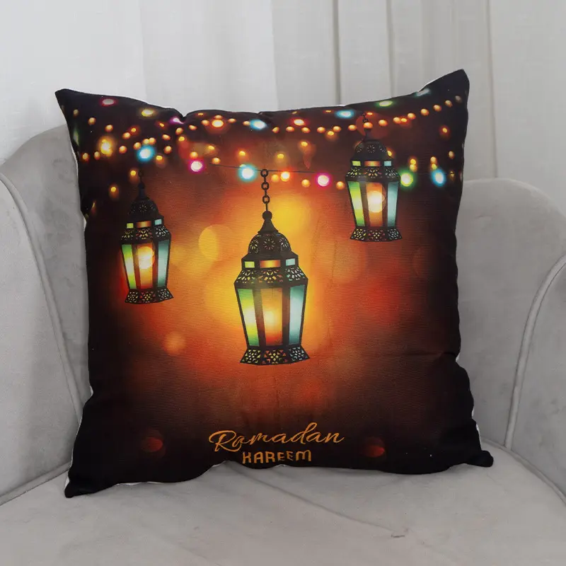 Housse de coussin pour le Ramadan musulman 45x45cm Cadeaux de l'Aïd islamique Taie d'oreiller pour le Ramadan Kareem EID