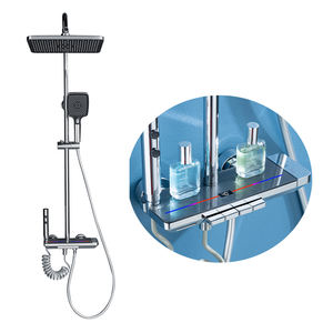 Mezclador inteligente con pantalla digital con pistola de luz LED, juego de Sistema mezclador de ducha con llave de piano de latón de lujo gris blanco <span class=keywords><strong>Griferia</strong></span> - Product Image 2