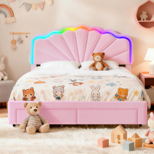<span class=keywords><strong>Letto</strong></span> con Testiera a Forma di Conchiglia, 400 Colori, Sincronizzazione Musicale, Luce RGB, Caricatore USB Type-C, Cassetto Estraibile, <span class=keywords><strong>per</strong></span> Camera da <span class=keywords><strong>Letto</strong></span> Femminile - Product Image 1