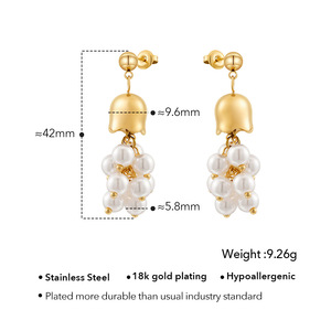 Pendientes <span class=keywords><strong>de</strong></span> Diseño Único con Forma <span class=keywords><strong>de</strong></span> Campana <span class=keywords><strong>de</strong></span> Viento, Flor, Perla y Borla, Hipoalergénicos, Chapados en Oro, <span class=keywords><strong>de</strong></span> Acero Inoxidable, Joyería Personalizada - Product Image 5