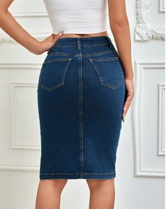 2025 New Spring Summer Women's Multi-Button High-Waisted <strong>Denim</strong> Pencil <strong>Skirt</strong> - Elastic <strong>Knee</strong>-<strong>Length</strong> Slim Jeans <strong>Skirt</strong> - Product Image 6
