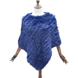 ZDFURS * Hot Selling Multiple Colour Triangle Poncho Knitting Natural rabbit fur Poncho Genuine Fur warps Women Fur shawl