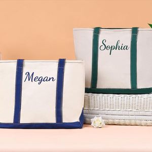 Keymay Large Custom Logo Cotton Canvas <b>Tote</b> Bag Women Embroidered <b>Zip</b> Shoulder Beach Weekender Shopping All Seasons Portable - Product Image 2