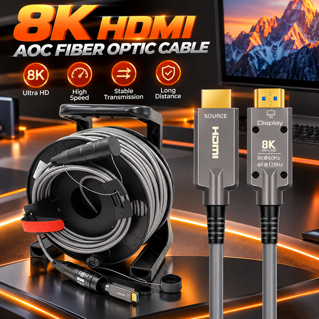 Xput Armored HDMI2.1 Active Optical Cable 8K60Hz 48Gbps 100M Rugged Anti Pressure Anti EMI Fiber HDMI Cord