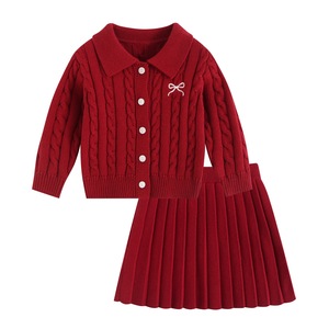Ensemble de vêtements en tricot pour bébé OEM ODM, cardigan à col en V, jupe pour bébé, robe, vêtements d'automne et d'hiver pour filles, tout-petits - Product Image 1