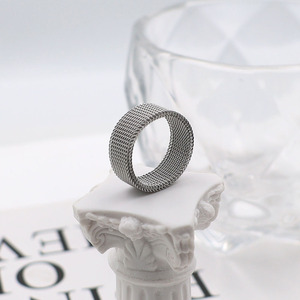 <b>Titanium</b> Steel Woven Mesh <b>Ring</b> Unisex Minimalist Jewelry Gift Geometric Design Silver Color - Product Image 3