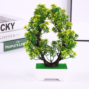 Plante Bonsaï Artificielle en Forme de Cœur Qi Xing 20x25 cm, Ornement de Bureau en Plastique, Feuilles Vertes et Jaunes, Plante Décorative en Pot - Product Image 1