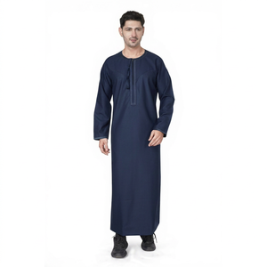 Túnica Árabe Premium Azul Marino para Hombre con Cuello Bordado y Detalle de Borlas, Manga Larga, Kandura Tradicional Saudí - Product Image 1