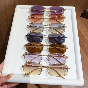 Unisex Metal Square <b>Sunglasses</b> Gold Frame UV400 Protection Type 3 Sunshades PC Lens Full Rim Design - Product Image 1