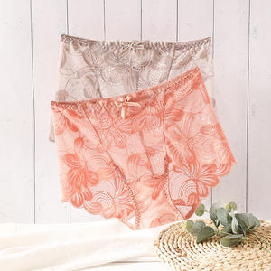 Pakaian dalam wanita renda elastis tidak mengikat, celana dalam wanita pinggang sedang berongga transparan segitiga seksi ukuran besar tanpa tanda - Product Image 2