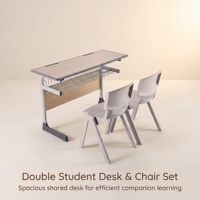 Ensemble de bureaux et chaises doubles réglables modernes pour écoles primaires et secondaires, pour la maison, le bureau et la salle de classe, en bois et métal, avec 2 tiroirs