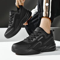Baskets de sport pour hommes en maille noire, style 'Dad Sneakers', multi-couches, à semelle épaisse rehaussante, respirantes, pour la course, vente en gros, logo personnalisé OEM