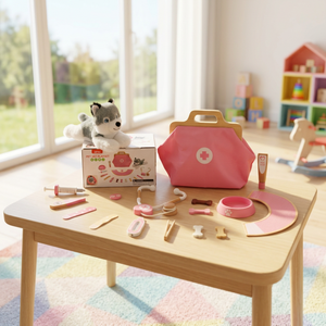 Set Gioco Dottore per Bambini in Legno Naturale Certificato CE CPC Montessori, Set Veterinario <span class=keywords><strong>Rosa</strong></span> con Ricchi Accessori - Product Image 3