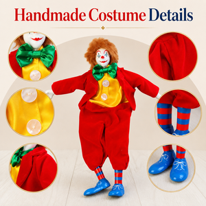 Muñeco de Cerámica Pintado a Mano Estilo Vintage, <span class=keywords><strong>Payaso</strong></span> con Traje de Arlequín Rojo y Amarillo, Decoración para el Hogar, Pieza de Arte de Circo Nostálgica de Colección - Product Image 3