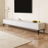 Conjunto de Mueble para TV y Mesa de Centro de Estilo Moderno y Minimalista, Mueble para TV de Patas Altas con Acabado Brillante para Sala de Estar