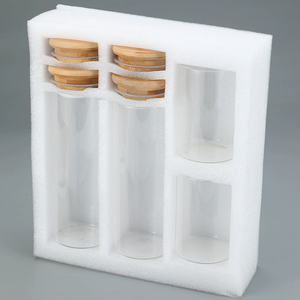 Juego de cocina personalizable al por mayor 4 piezas de vidrio vacío de borosilicato juego de tanque de almacenamiento de especias <span class=keywords><strong>con</strong></span> tapa de Bambú - Product Image 5