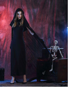 Halloween Cosplay Femmes <span class=keywords><strong>Mort</strong></span> Enfer Sorcière Diable Vampire Uniforme Noir Longue Robe Fête Cosplay Jour des Morts Opéra Costume - Product Image 2