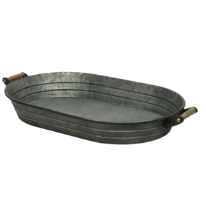 Galvanized Metal <b>Tray</b> <b>Decorative</b> Serving <b>Tray</b> Grey Color Kitchenware and Hotel <b>Tray</b> With Metal Handle - Product Image 2