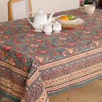 Nappe rectangulaire décorative en pur coton imprimé motif floral bleu pour salle à manger