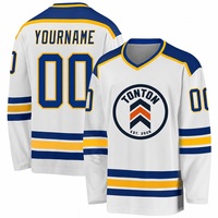 Maillot de hockey sur glace personnalisé avec logo, noir, manches longues, coupe ample, col en V, imprimé nom et numéro, streetwear pour hommes