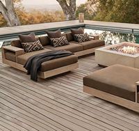 Ensemble de canapé et table basse en teck résistant au soleil et à l'eau pour hôtel, jardin, cour, villa, maison d'hôtes, style nordique