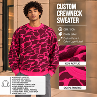 Pull personnalisé pour homme en acrylique, col rond, 480 GSM, tricot plat 5GG, imprimé léopard, coupe oversize, épaules tombantes, tricotage OEM