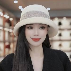 Women's retro rolled edge fisherman <b>hat</b>, British top <b>hat</b> French elegant high-end <b>hat</b> - Product Image 3