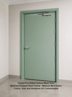 Porte en acier coupe-feu 3 heures, porte métallique creuse homologuée UL, WHI Green, simple battant, pression positive, cadre en acier