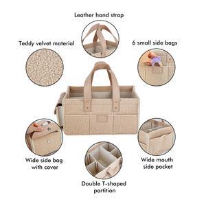 Cesta de pañales de terciopelo de peluche con logotipo de cuero personalizado, cestas de Moisés para bebé - Product Image 4
