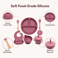 Ensemble de vaisselle écologique pour enfants, anti-chute, en silicone de qualité alimentaire, assiette bébé avec ventouse, bavoir et fourchette – Vente chaude transfrontalière
