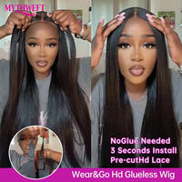 Perruque sans colle en cheveux indiens bruts 13x6, cheveux humains lisses, dentelle transparente HD, perruque frontale en dentelle, cheveux humains naturels pour femmes noires