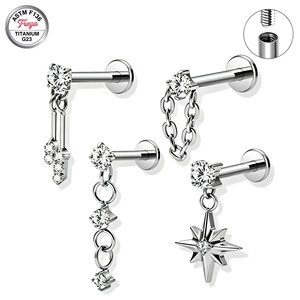 Pendiente de titanio ASTM-F136 Freya con rosca interna, cadena colgante y estrella de circonita cúbica para piercing de hélix, tragus y cartílago. - Product Image 6