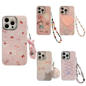 New Arrived Hot Sale Low Moq Colorful Cute Cartoon Mobile Phone Covers For iPhone 13 14 15 Pro Max Cases With Phone Holder Strap