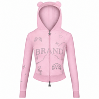 Ensemble de survêtement long à capuche pour femme, imprimé personnalisé, style hip-hop, coupe ajustée, léger, orné de strass, extensible dans quatre directions et anti-transpiration