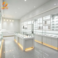 Vitrine de présentation de lunettes de luxe rouge avec éclairage LED, présentoir de comptoir optique avec dessus en verre pour magasin de lunettes de soleil