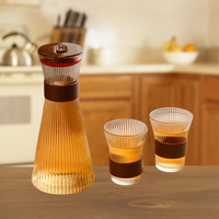 Ensemble de 5 pièces en verre borosilicate sans BPA, comprenant une carafe à eau froide et un service à thé en verre rayé, pour la maison - Vente chaude