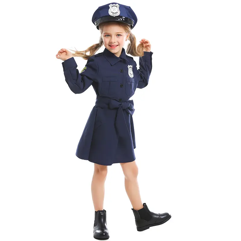 Gaun Cosplay kostum polisi untuk anak perempuan, kostum polisi untuk pesta