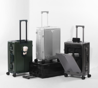 Maleta de Aluminio, Diseño Simple y Moderno, Apertura Frontal, Carcasa Rígida, Ruedas Giratorias de 360 Grados, Candado TSA, Portavasos, USB