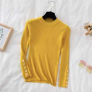 I-0380 New Design Casual Women Thick Sweater Pullovers <b>Long</b> <b>Sleeve</b> Button O-neck Chic Sweater Slim Knit <b>Top</b> Soft Jumper <b>Tops</b> - Product Image 4