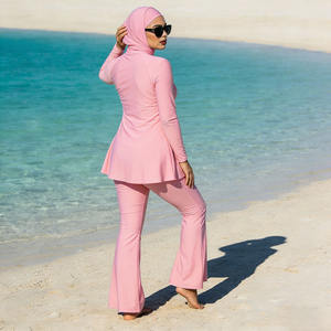 ชุดบุรกินี 3 ชิ้นสำหรับผู้หญิง ชุดว่ายน้ำอิสลามแบบสุภาพ เสื้อแขนยาว ฮิญาบ ปิดมิดชิด ชุดชายหาดสำหรับฤดูร้อน - Product Image 5