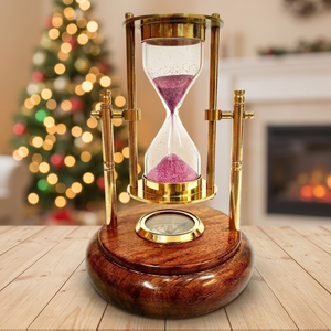 Minuteur à sable rotatif en laiton nautique sur base en bois avec boussole, objet décoratif unique, cadeau - Product Image 6