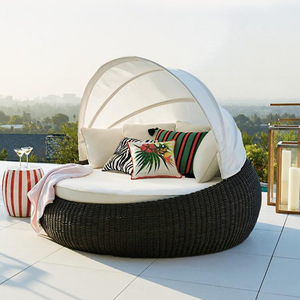 Lit <span class=keywords><strong>de</strong></span> repos d'extérieur moderne <span class=keywords><strong>en</strong></span> rotin plastique, style nordique, avec auvent - Canapé nid d'oiseau pour cour, plage, balcon, piscine - Product Image 2