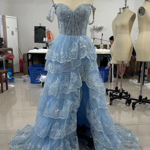 Eleganti applicazioni con paillettes abiti da sera a strati per belle donne con spalle scoperte a cappella Modulare abiti da ballo Vestidos - Product Image 1