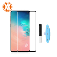 Pelindung Layar Uv Kaca Tempered 9H, Kit Kaca Tempered Melengkung Premium 3D 10D untuk Samsung S10