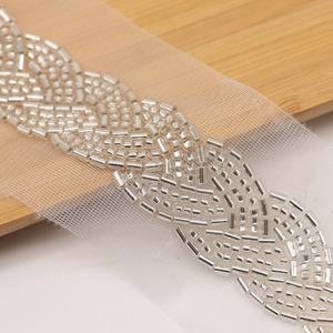 डिजाइनर ब्राइडल बेडेड पॉलिएस्टर फ्रेंच क्रिस्टल बेड्स चुंटीले कपड़े शादी के फीके ट्रिम - Product Image 6