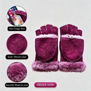 <span class=keywords><strong>Gants</strong></span> en cuir double face en peau de mouton de Mongolie pour le voyage et les activités de plein air - Product Image 5